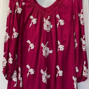 Free People Red/Burgundy dress with white flowers Size XS